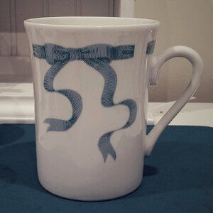 Neiman Marcus SIX Vtg  Blue Ribbon Porcelain Coffee/Tea Cups,  4”H x 3”W  8 oz.